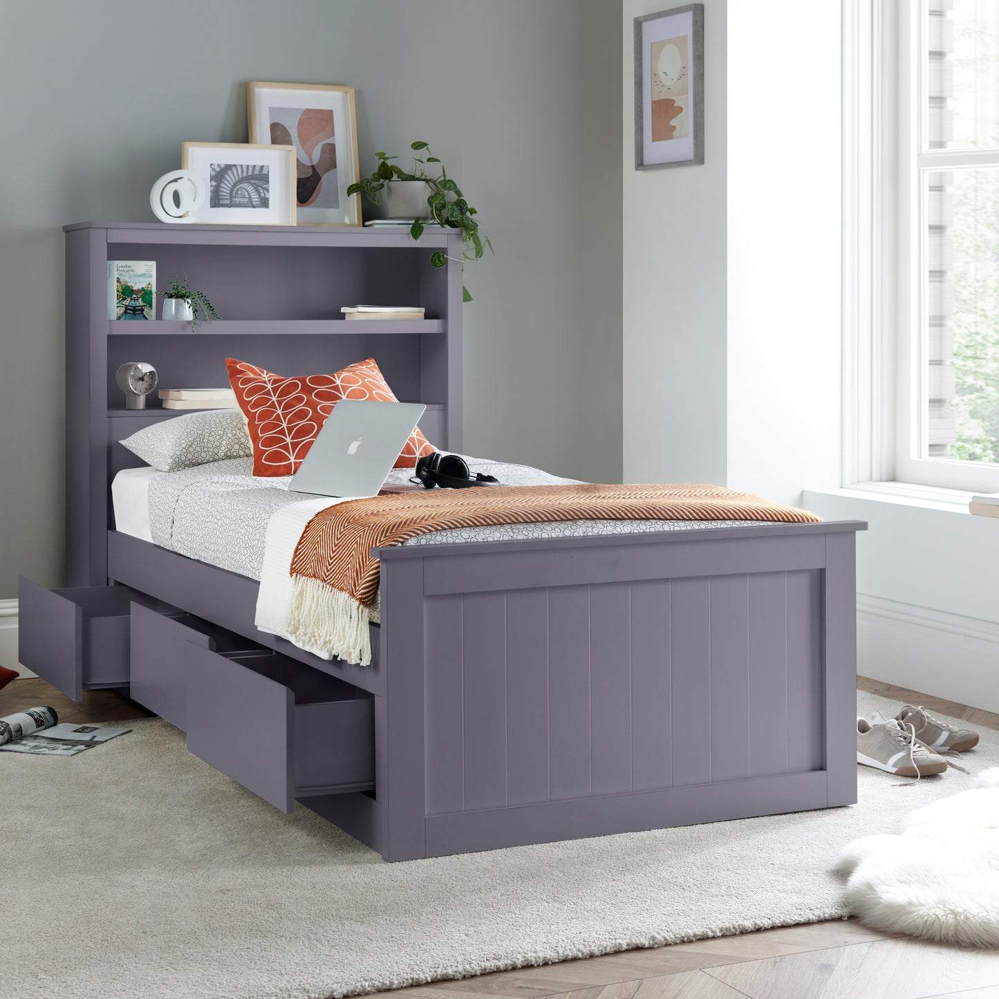 Enzo Grey Wooden 3 Drawer Storage Kids Bed