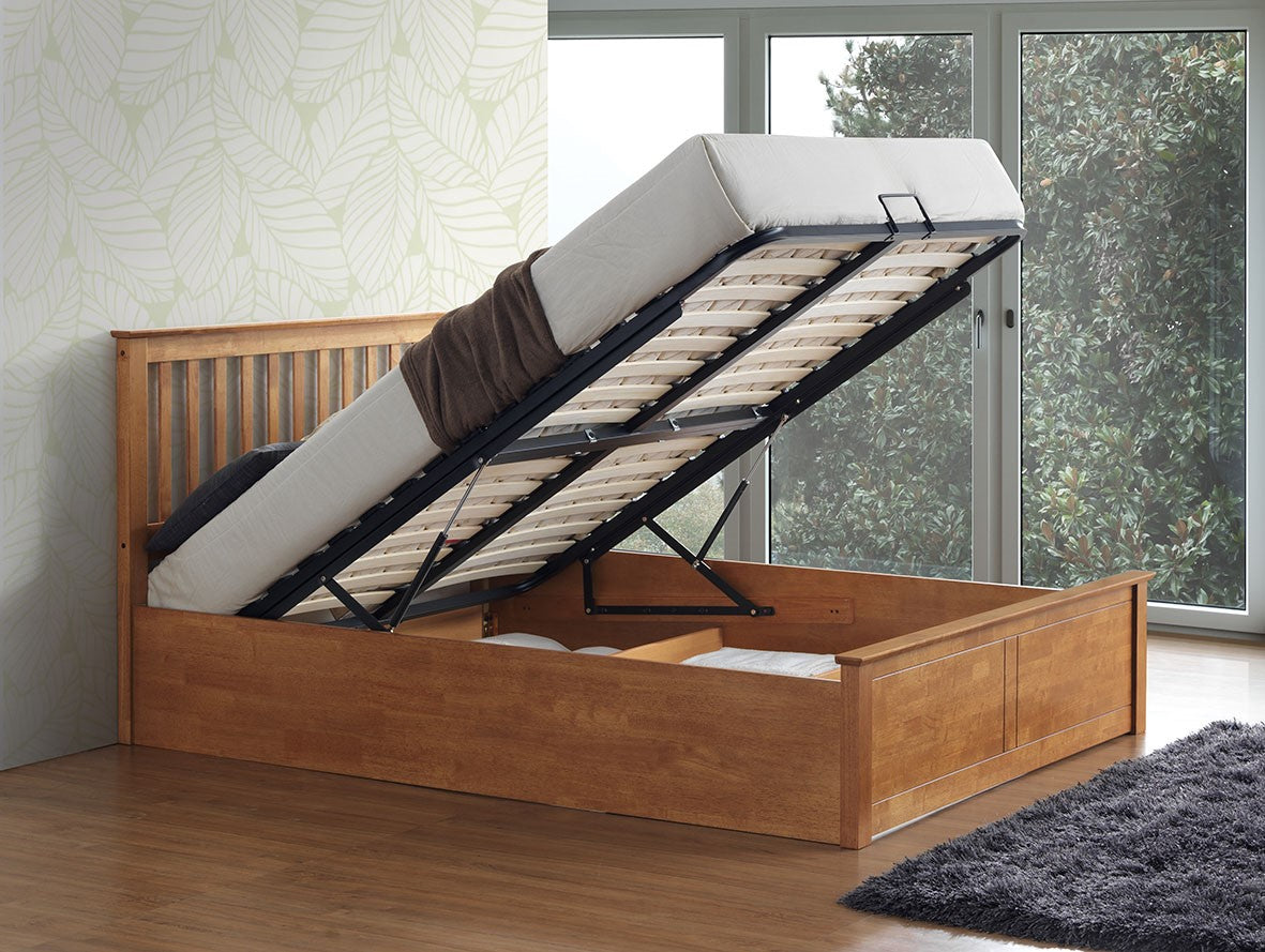 Malmo Oak Wooden Ottoman Bed