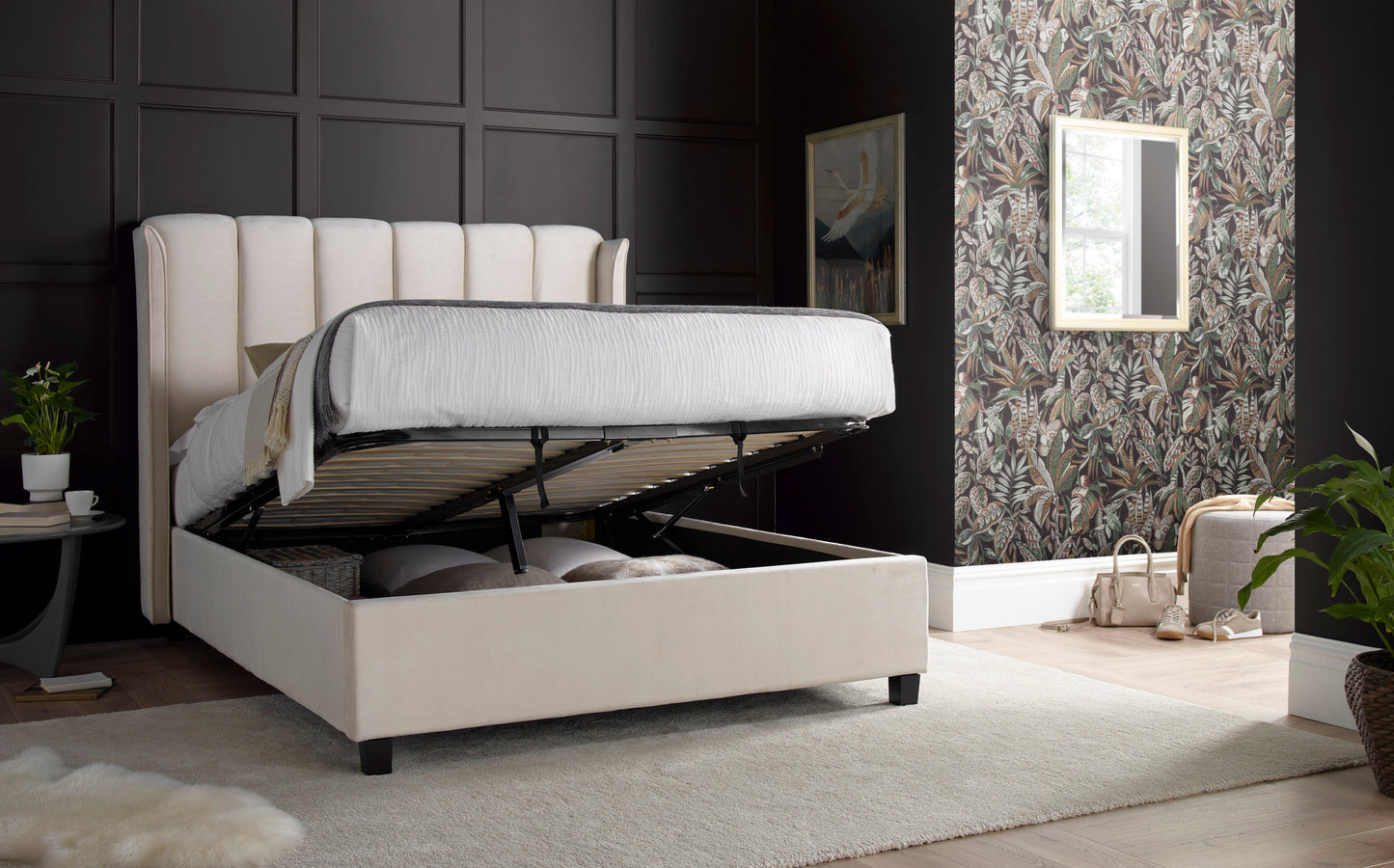 Aurora Warmstone Velvet Ottoman Bed