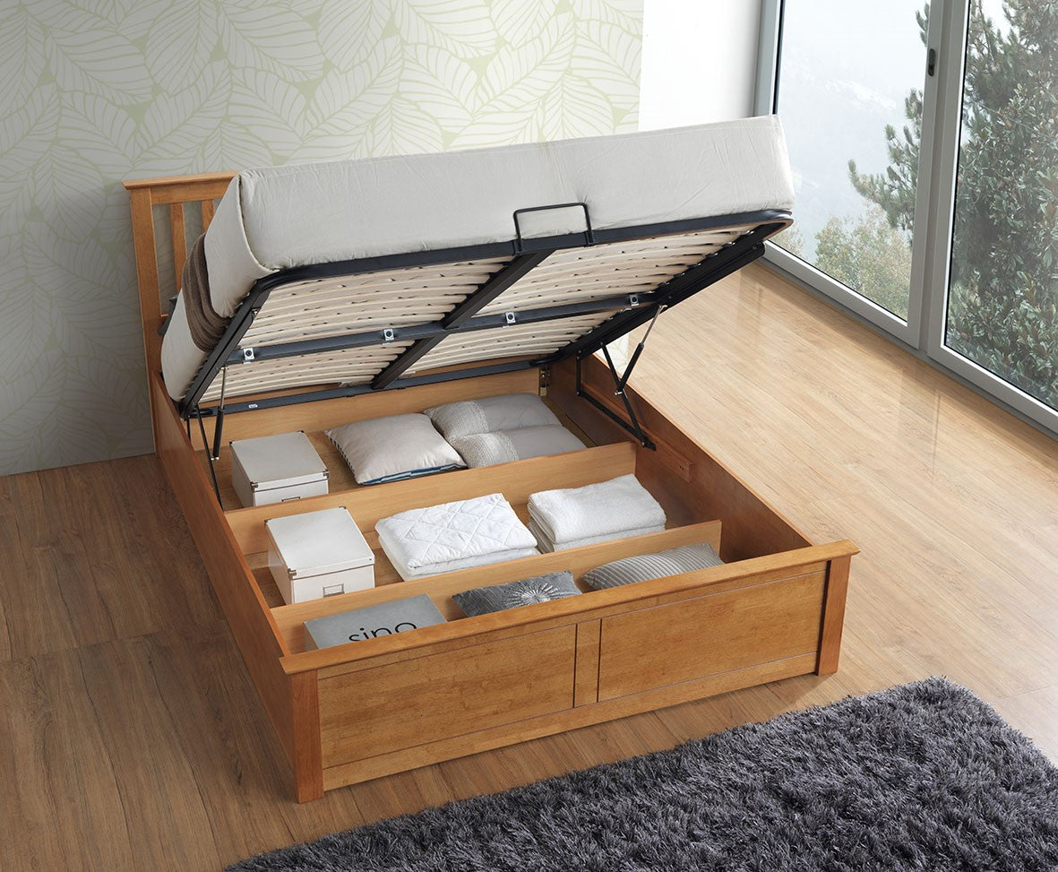 Malmo Oak Wooden Ottoman Bed