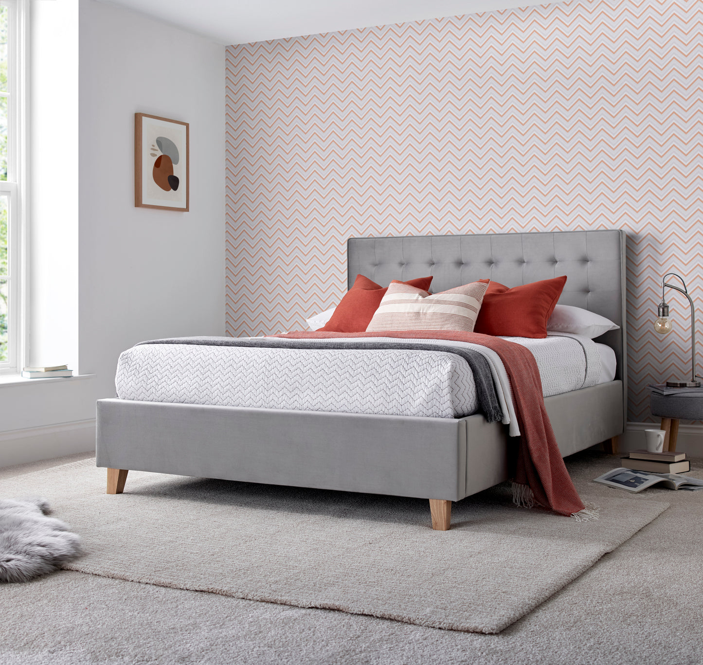 Kingham Grey Velvet Ottoman Bed