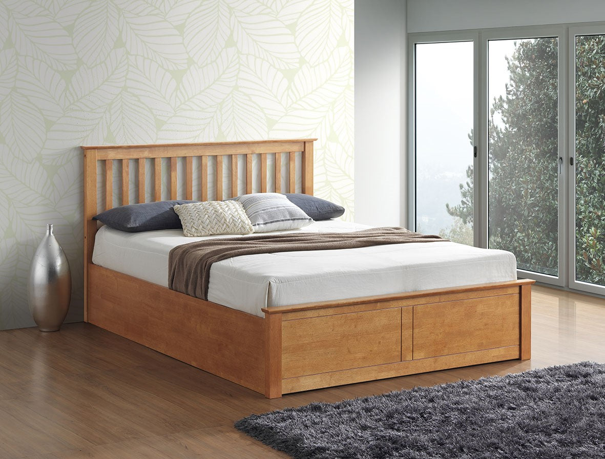 Malmo Oak Wooden Ottoman Bed