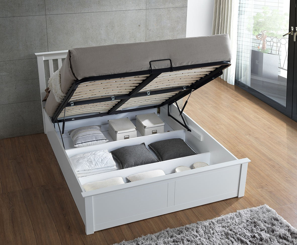 Malmo White Wooden Ottoman Bed