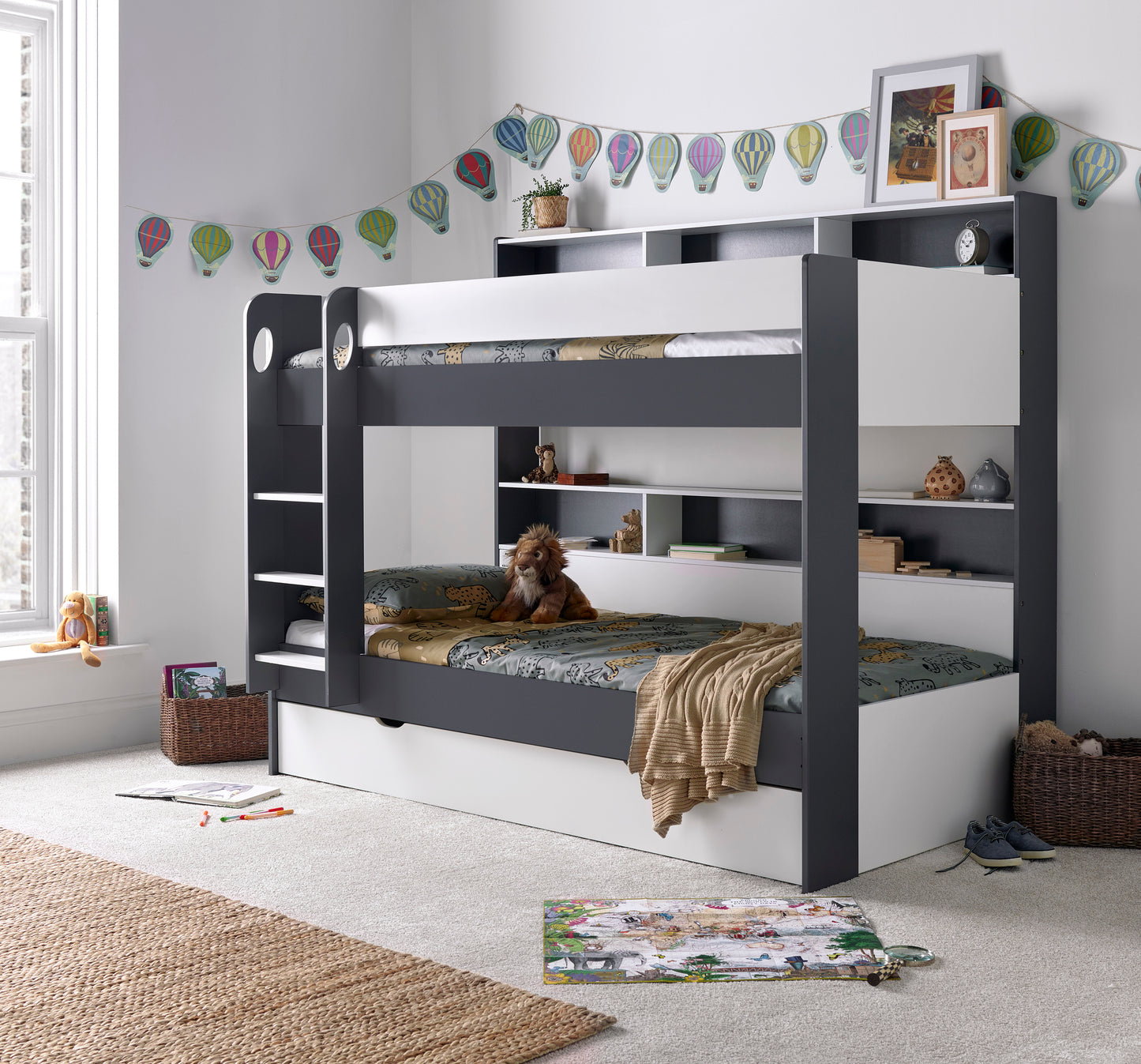 Oliver Grey and White Storage Bunk Bed