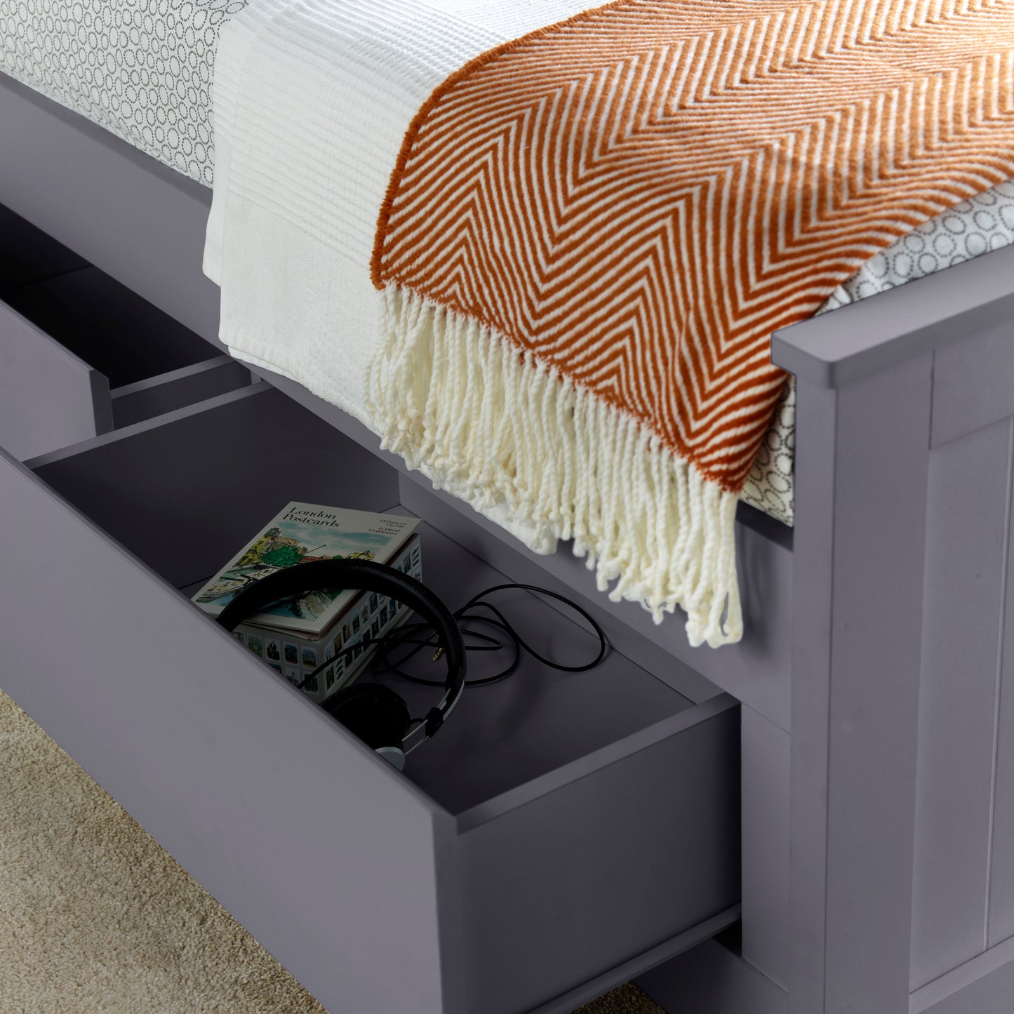 Enzo Grey Wooden 3 Drawer Storage Kids Bed