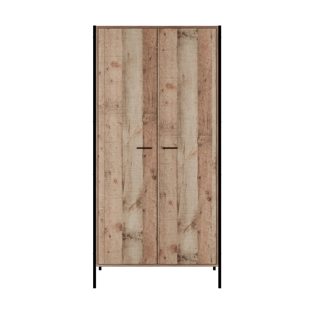 Hoxton Distressed Oak Double Wardrobe – Rustic 2 Door Closet