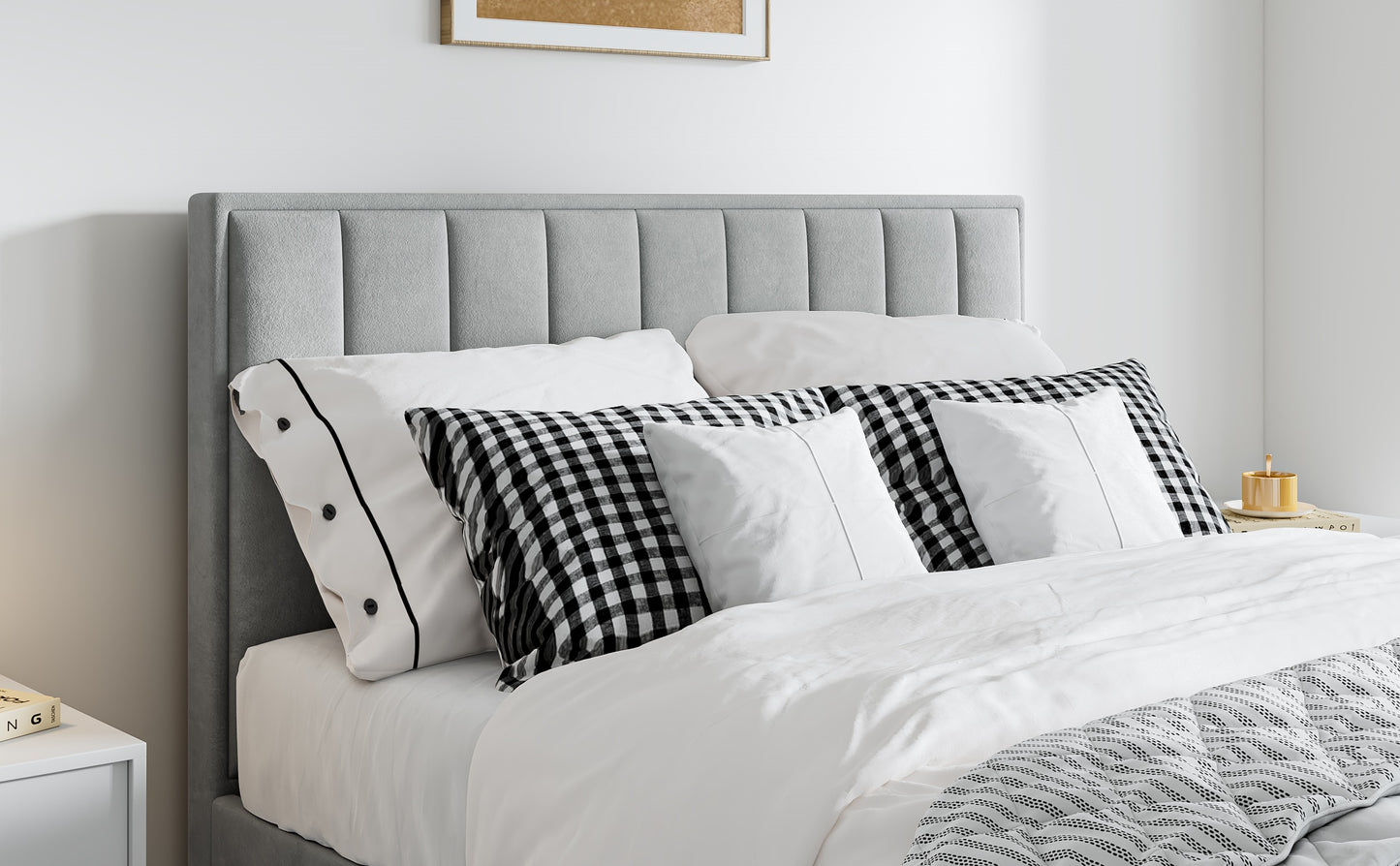 Rhodes Grey Velvet Ottoman Bed