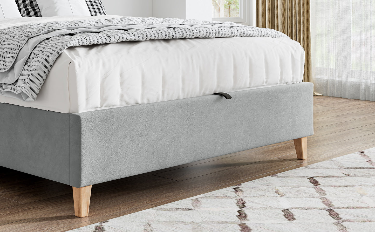 Rhodes Grey Velvet Ottoman Bed