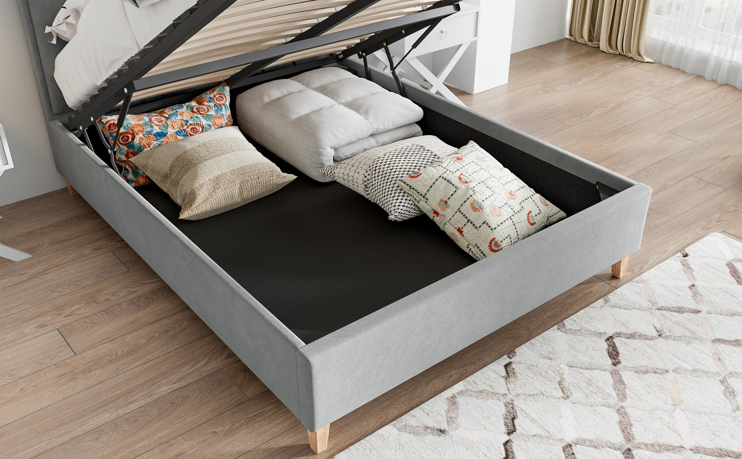 Rhodes Grey Velvet Ottoman Bed