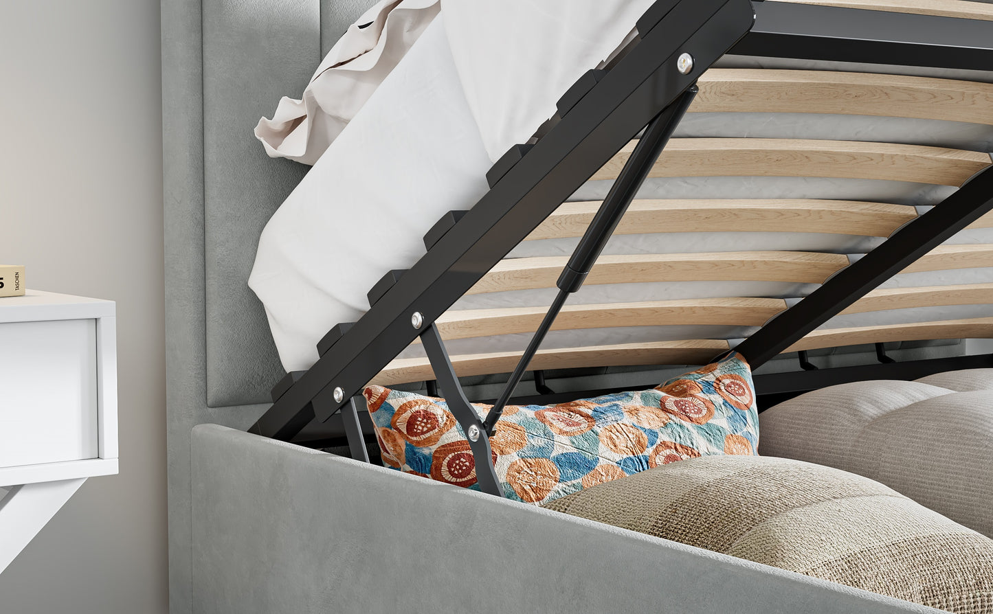 Rhodes Grey Velvet Ottoman Bed