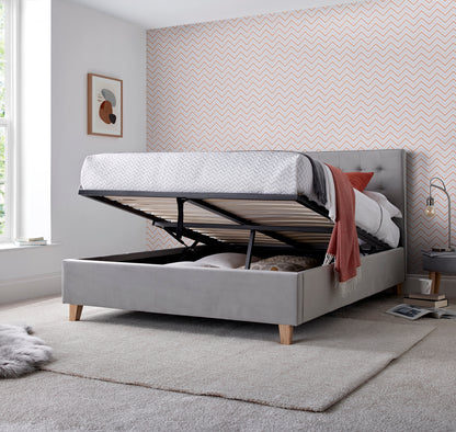 Kingham Grey Velvet Ottoman Bed