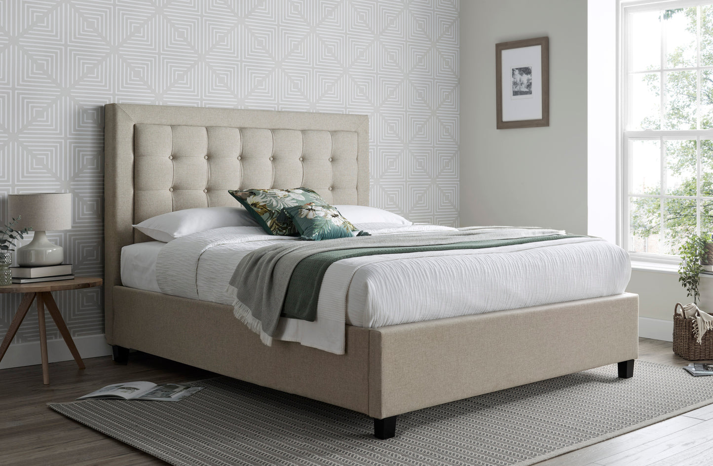 Brandon Oatmeal Fabric Ottoman Bed