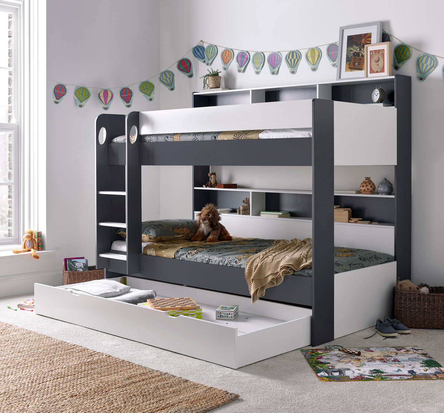 Oliver Grey and White Storage Bunk Bed