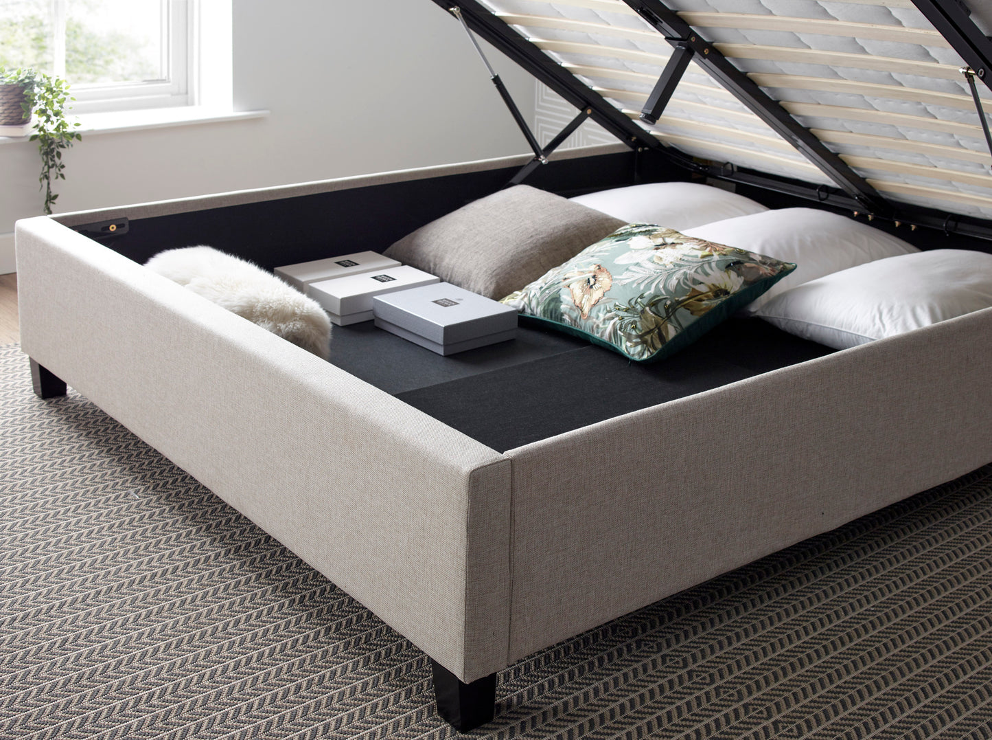 Brandon Oatmeal Fabric Ottoman Bed