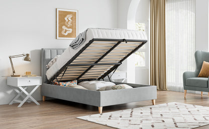 Rhodes Grey Velvet Ottoman Bed